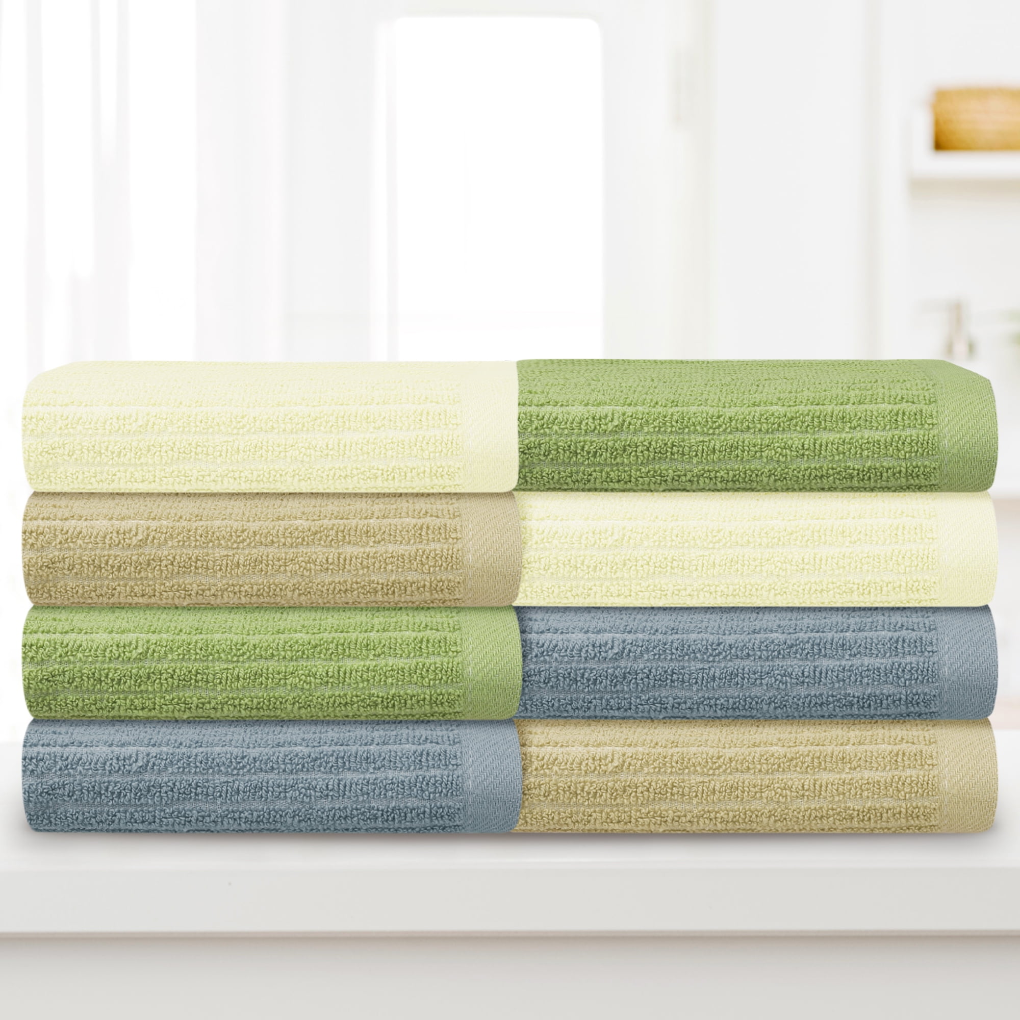 Unique Bargains Striped Pattern 2 Pack Hand Towels Absorbent and Quick Drying Towel Khaki 13" x 29"