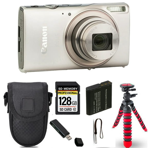 Canon PowerShot IXUS 285 HS Digital Camera (Silver)  Spider Tripod   Case - 128GB Kit (International Version)