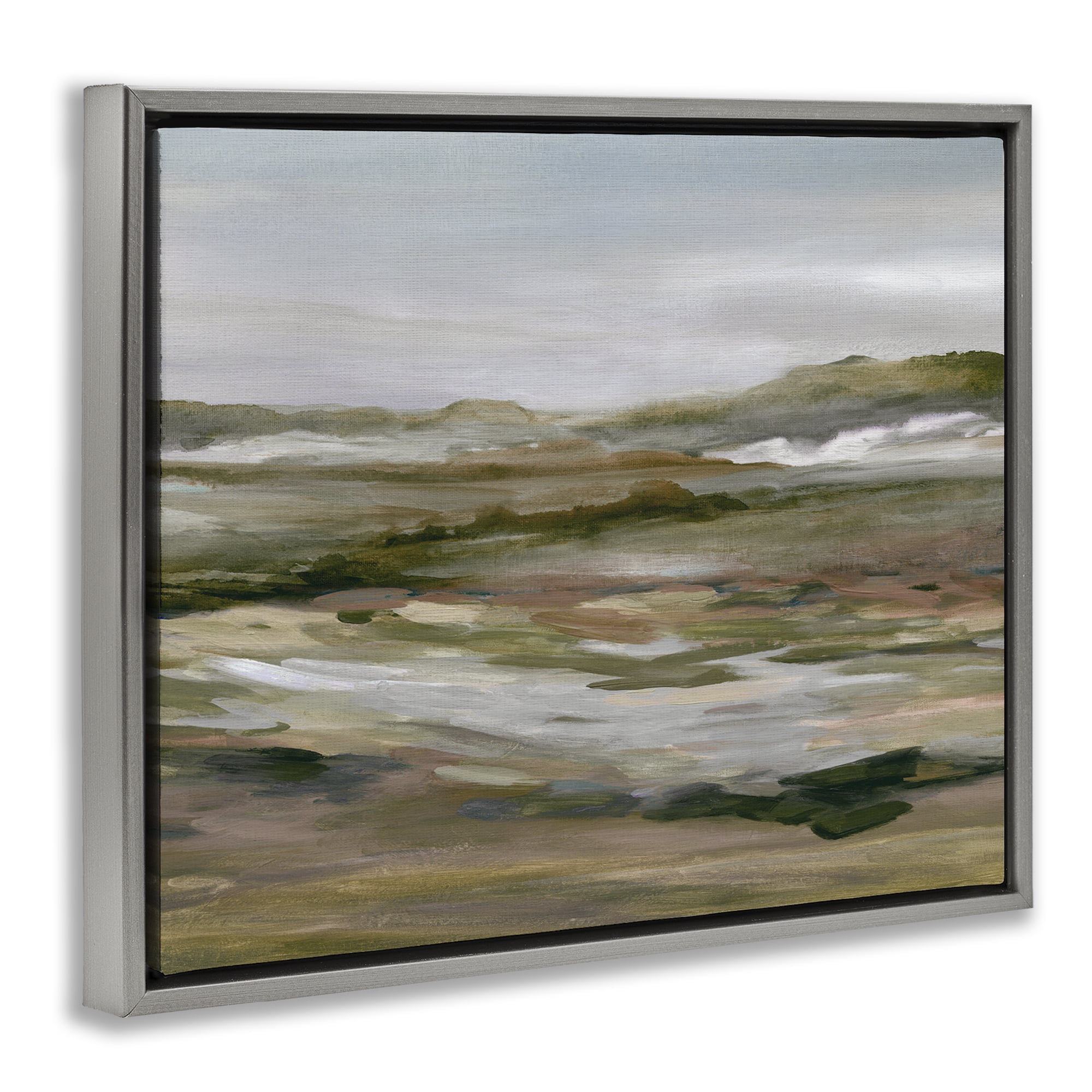 Stupell Industries Natural Meadow Abstract Horizon Gray Framed Floater Canvas Wall Art, design by Carol Robinson