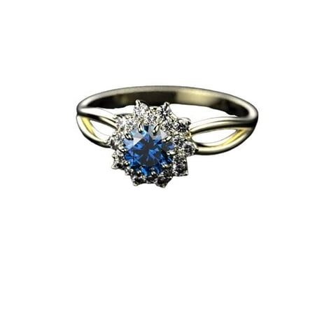 HeartsAndYou 2ct Natural Blue Sapphire Engagement Ring 14k SOLID Yellow Gold Floral Split