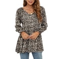 thumbnail image 2 of Womens Boho Floral Blouse Ruched Lantern Sleeve Shirts Ruffle Hem Peplum Tops V Neck Long Sleeve Flowy T-Shirts, 2 of 5