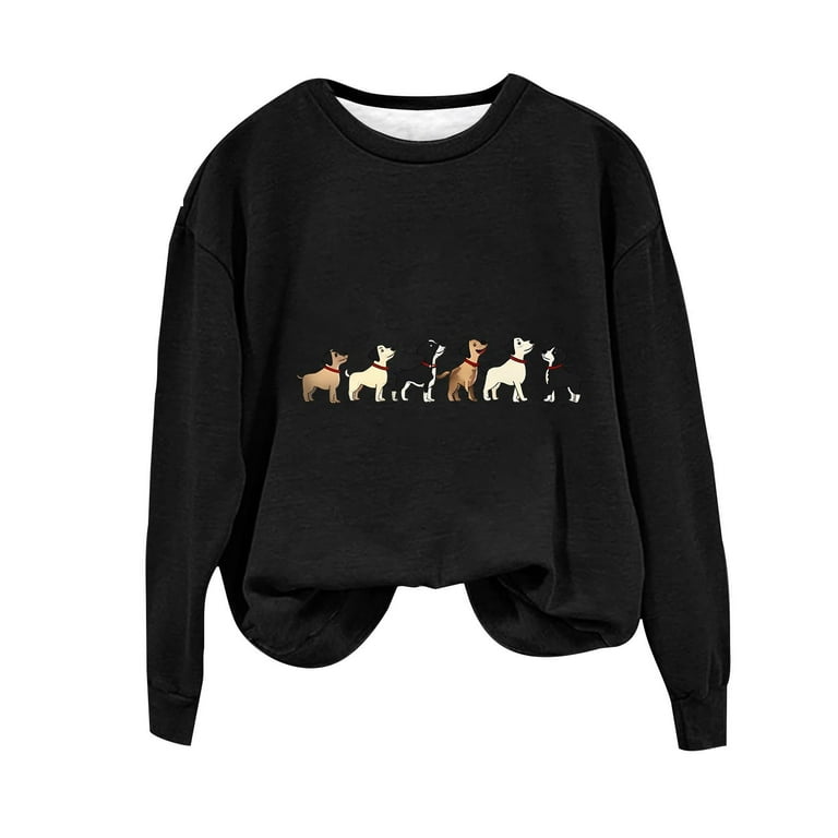 Women Graphic Dog Sweatshirt Crewneck Long Sleeve Cute Dog Puppy