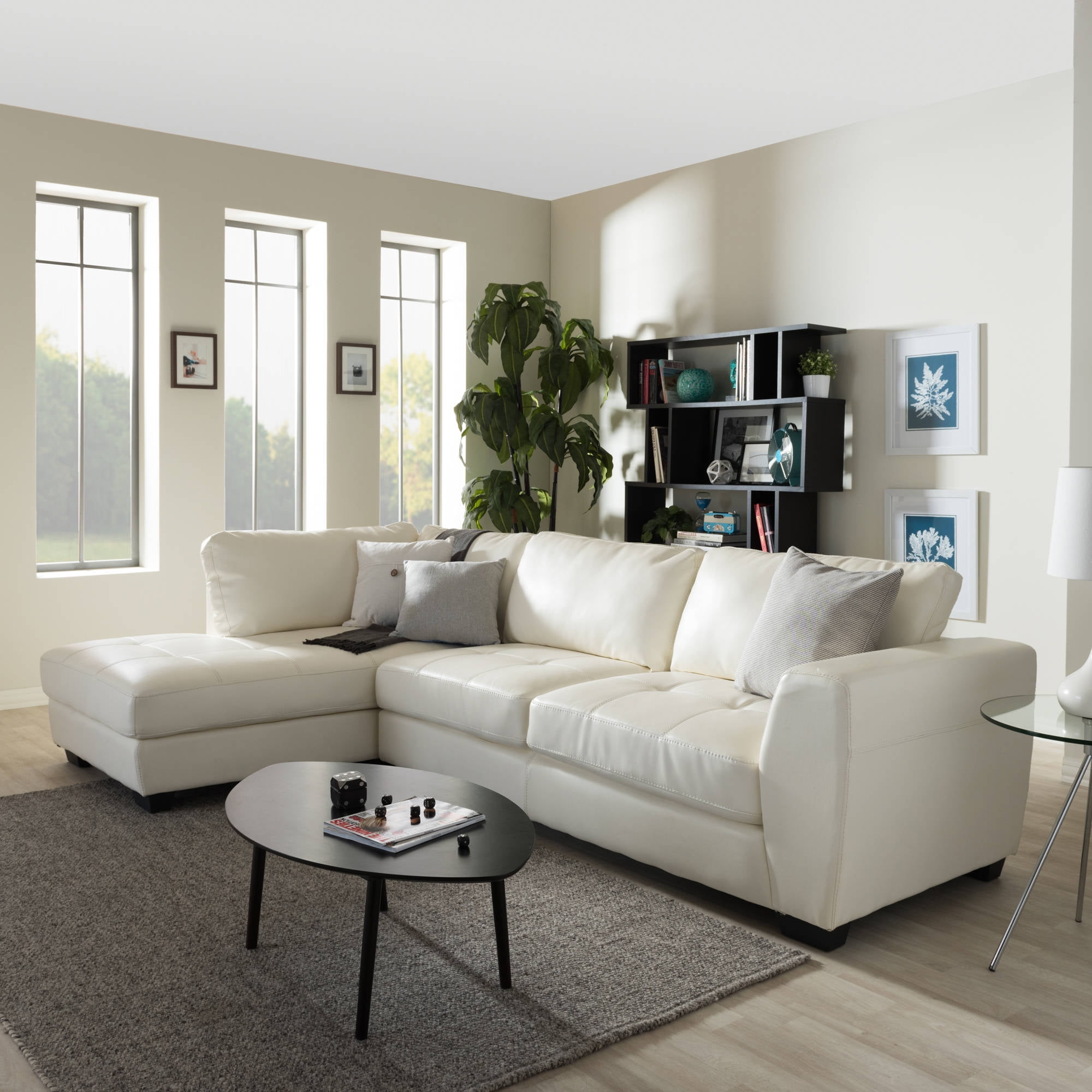 Baxton Studio Orland White Leather, White Leather Contemporary Sectional