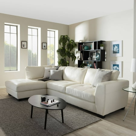 Baxton Studio Orland White Leather Modern Sectional Sofa Set with Left Facing (Best Way To Clean White Leather Couch)