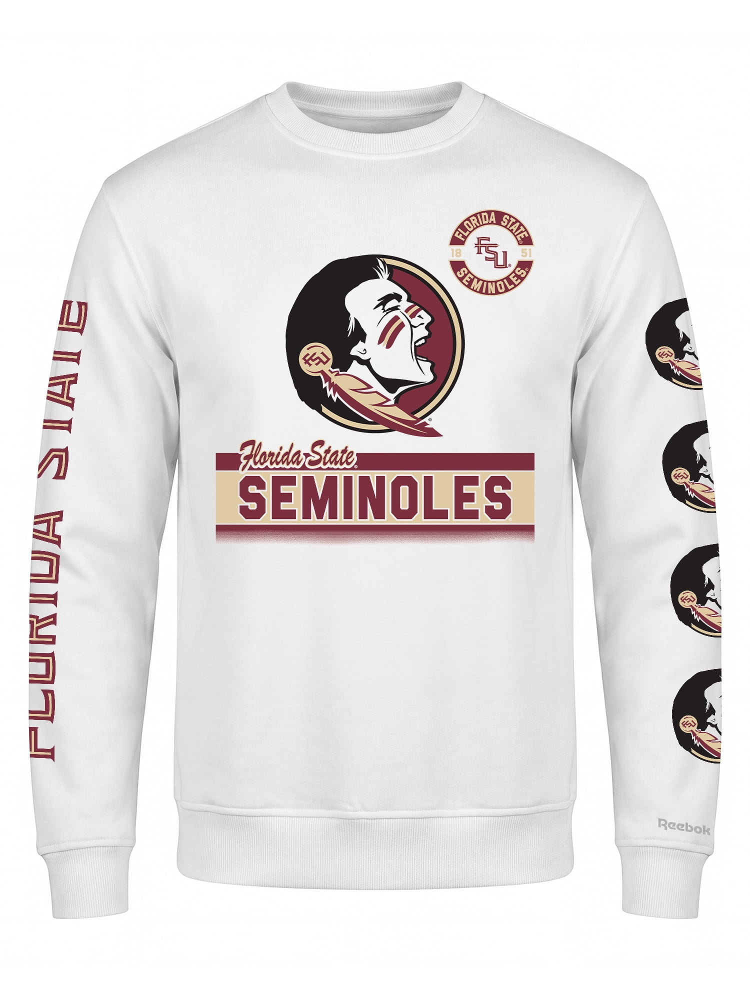 Florida State Seminoles Reebok Mens White Crew Sweatshirt