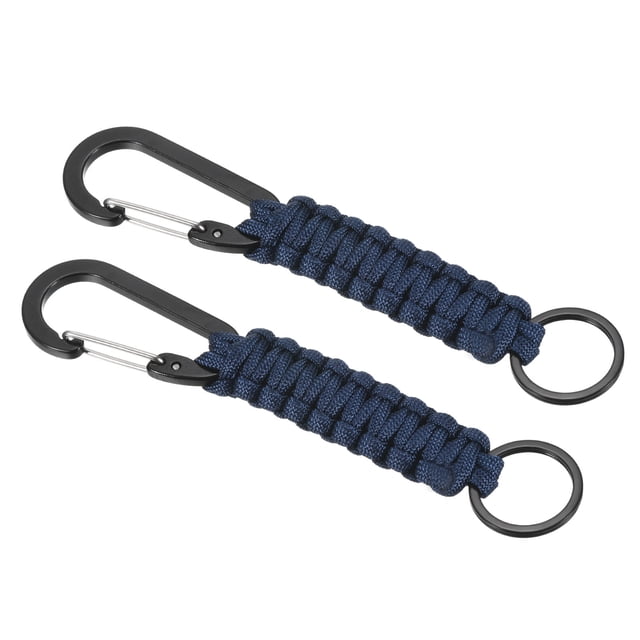 Uxcell Paracord Llavero, 2 Paquete de Lanyard Trenzado Clip de Llave Anillos en D Llavero de Supervivencia Azul