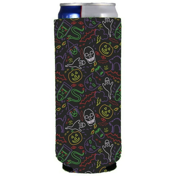 Halloween Neon Pattern Slim Can Coolie