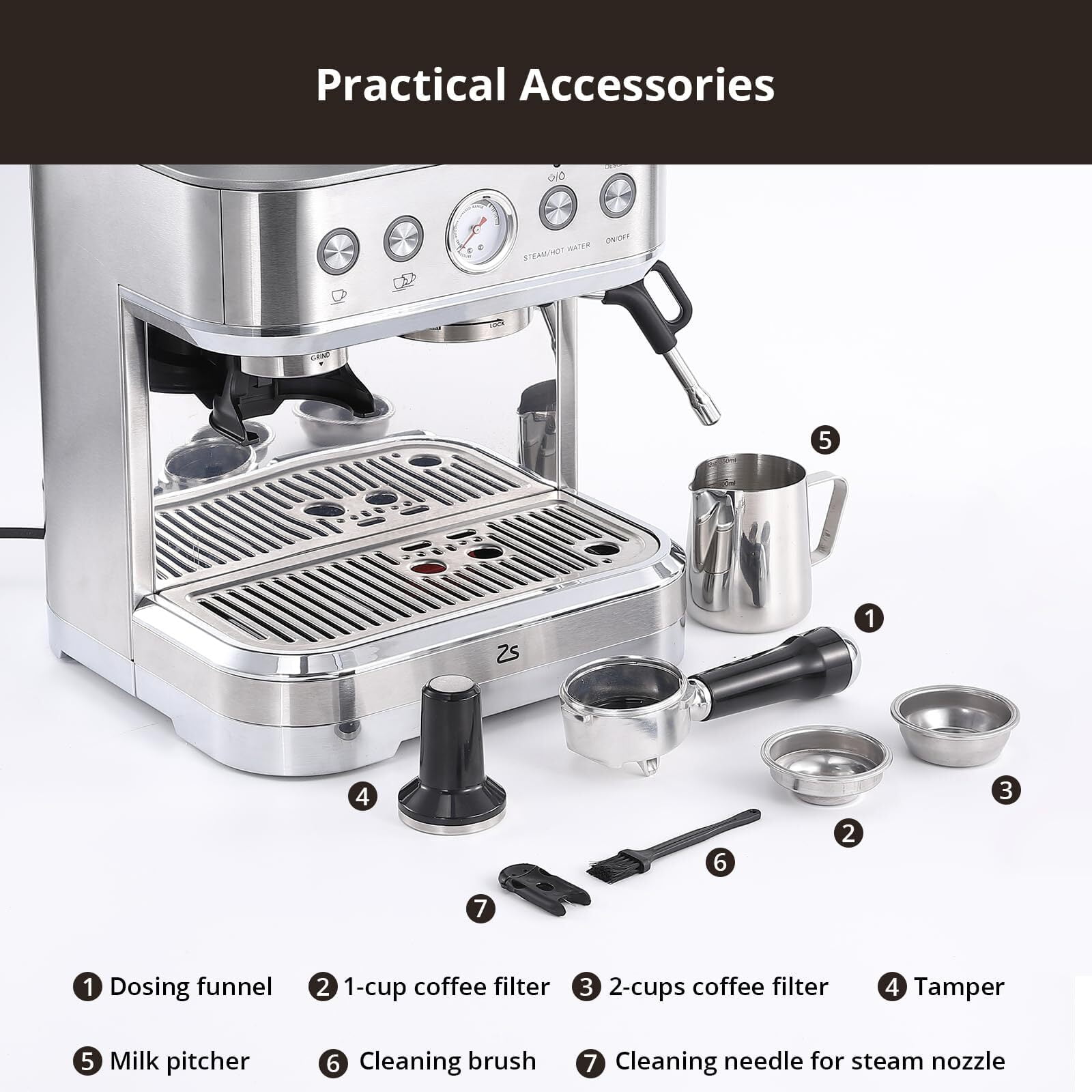 Espresso Coffee Machine with Grinder & Milk Frother, 15-Bar Pump, 15 Grind Settings, 77oz Water Tank, PID Control, Professional Cappuccino & Latte Maker for Home or Office