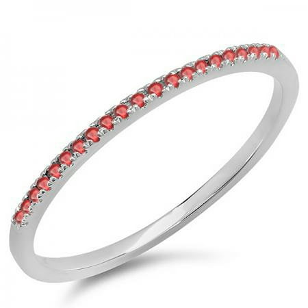 Ruby Gold Wedding Bands - 0.08 Carat (ctw) 10K White Gold Round Ruby Ladies Dainty Anniversary Wedding Band Stackable Ring