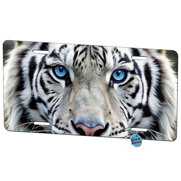 White Tiger Face Metal Novelty License Plate