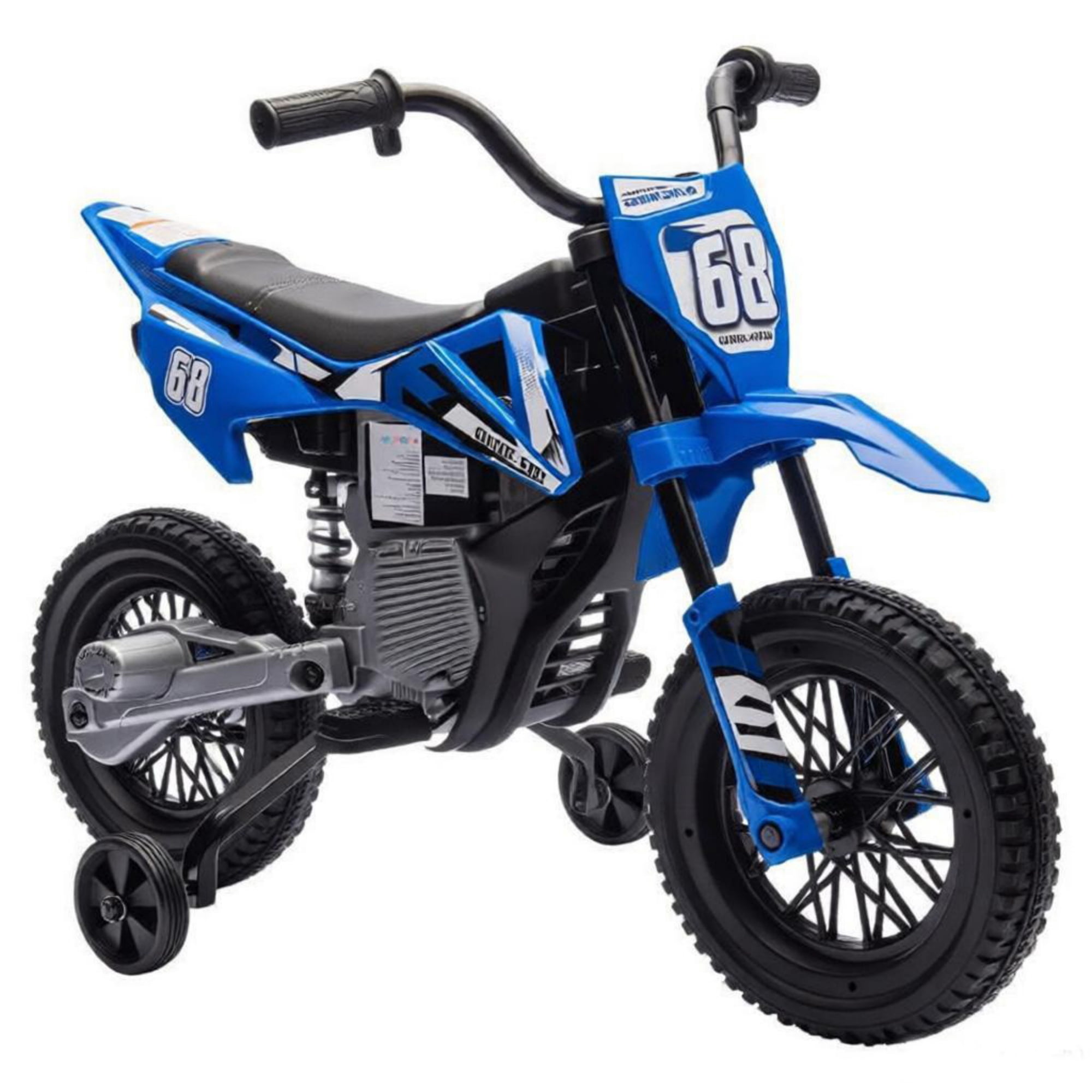 12V Kids Electric Motorcycle, Twist Handle Throttle, Safety Training Wheels, Rear Suspension System, Music Playback, Blue