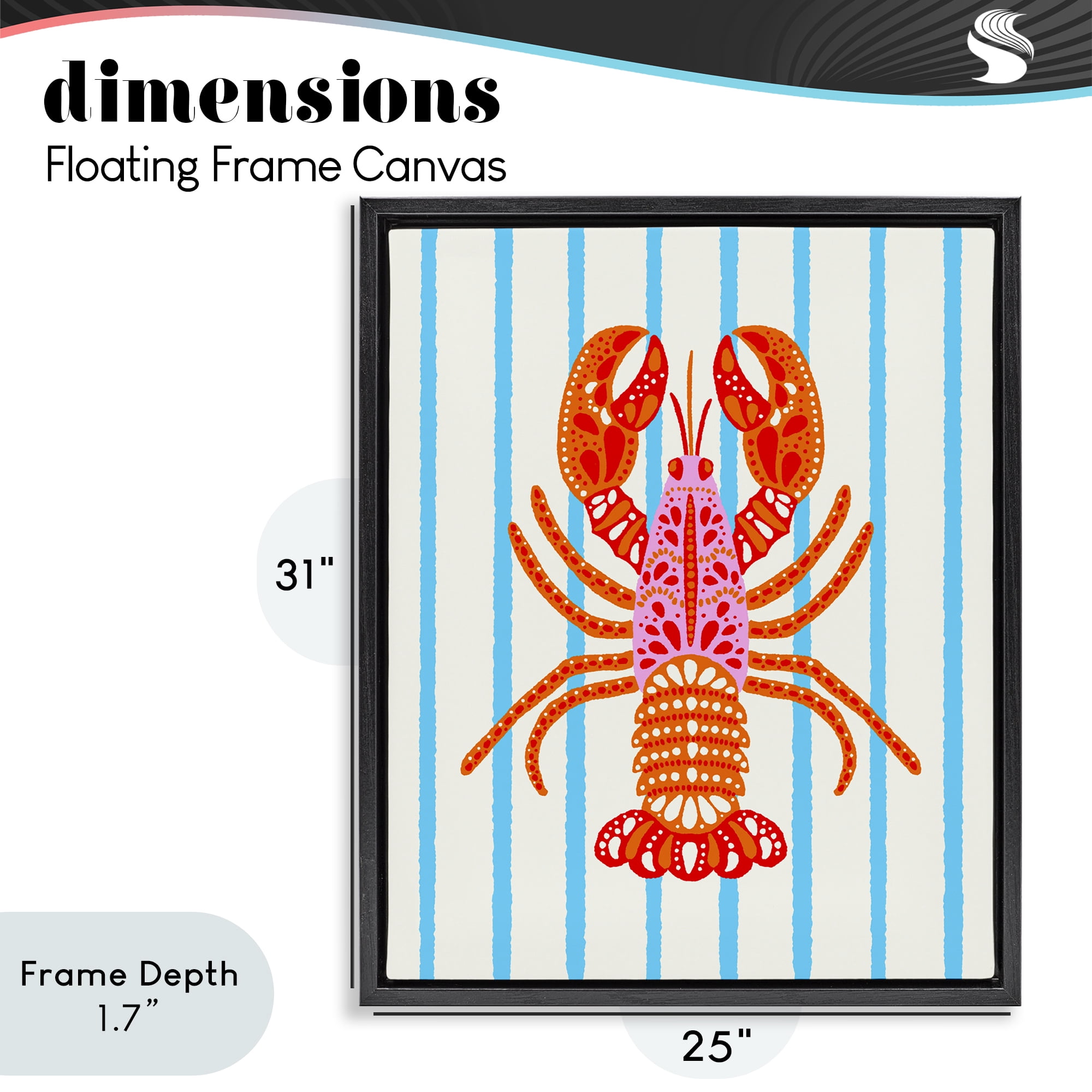 Stupell Industries Bright Boho Lobster on Stripes Black Framed Floater Canvas Wall Art, design by Indira Prieto | IndySign