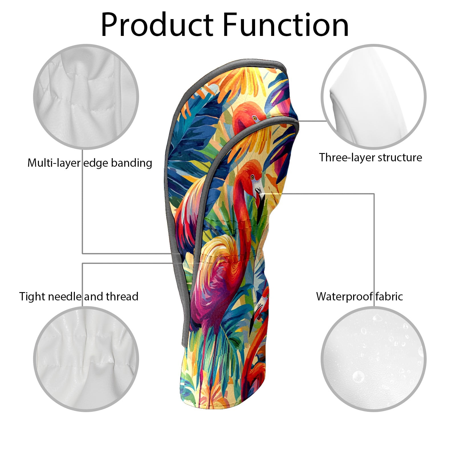 Golf Club Covers PU Leather Waterproof Head Covers for Fairway Woods Hybrids Colorful Flamingos