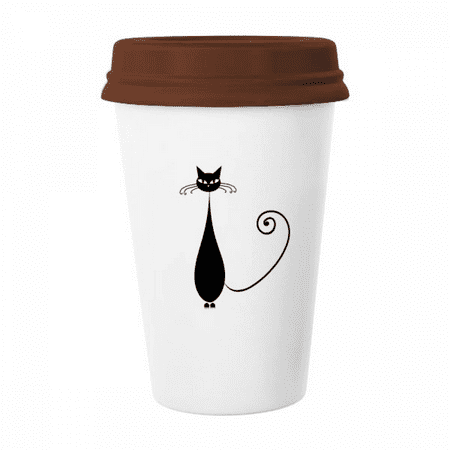 

Lovely Black Cat Lover Animal Art Outline Mug Coffee Drinking Glass Pottery Cerac Cup Lid