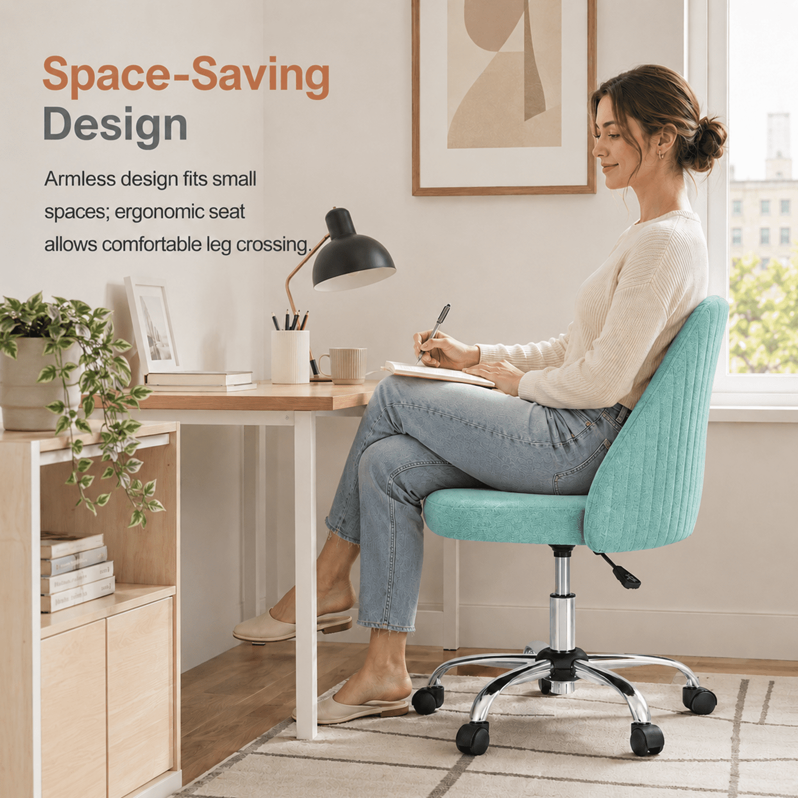 Alvantor Comfy Office Chair, Adjustable Swivel Desk Chair with Wheels, Wide Seating, Modern Fabric Vanity Chair