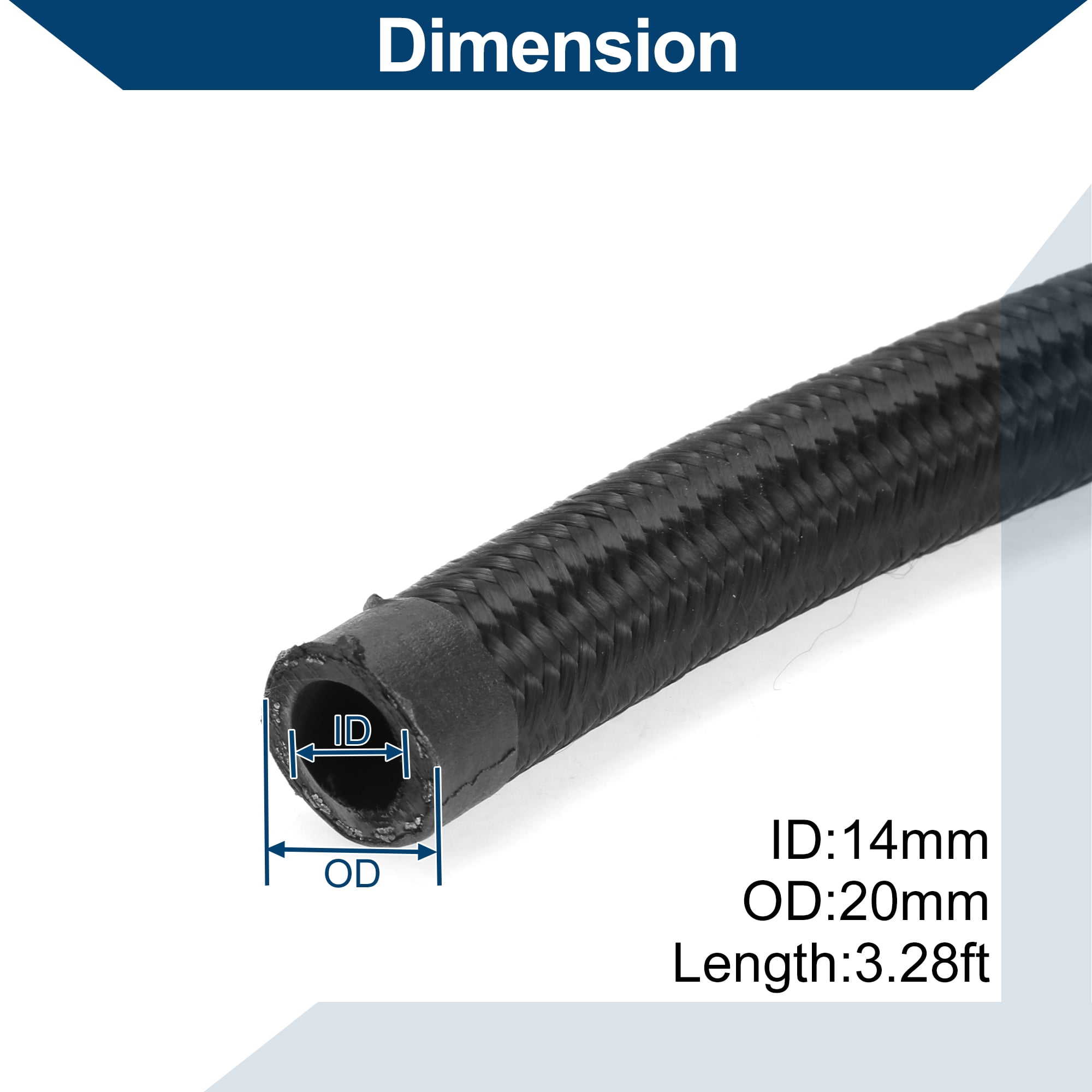 Unique Bargains 1pc Automotive AN6 Fuel Line Hose Black 3.28ft 14mm(ID) 20mm(OD)