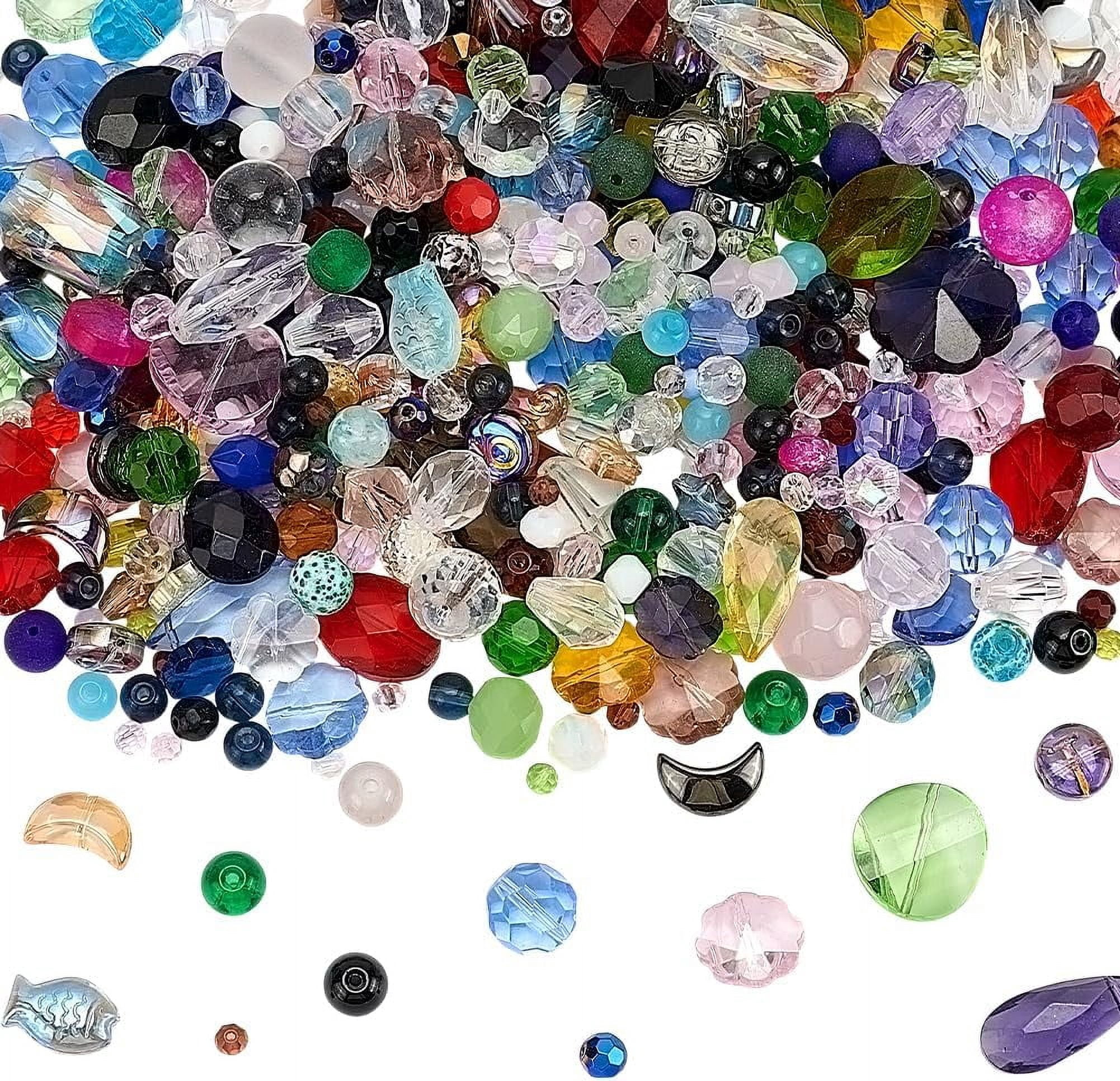 1200pcs+ Assorted Faceted Glass Beads for Jewelry Making Mixed Shapes Spacer Loose Beads Mixed Color Beads for Bracelets Necklaces Crafting Beads Supplies 450g Hole: 1-1.6mm
