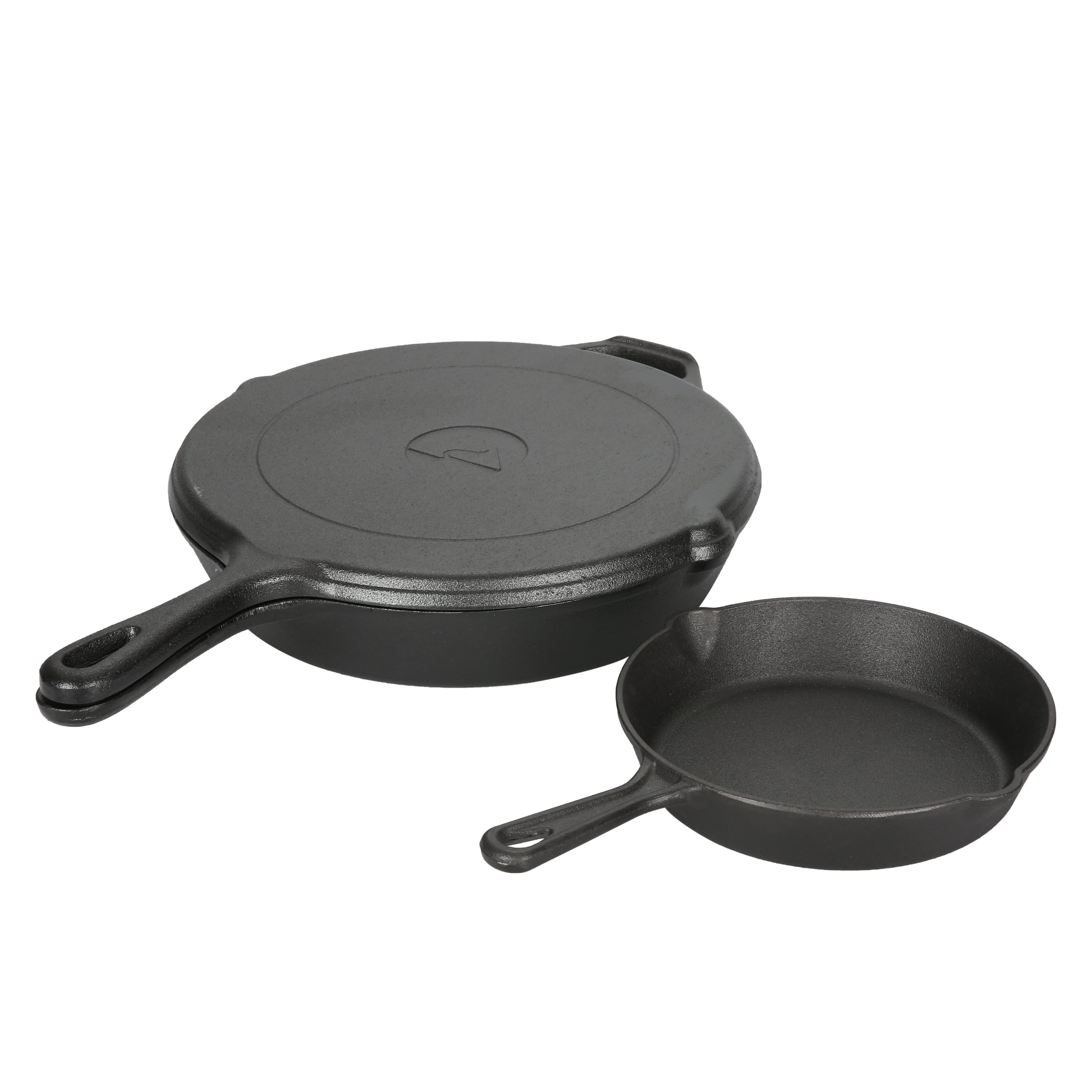 Ozark Trail 3 Piece Pre-Seasoned Cast Iron Skillet Set , 8" Skillet and Two 12" Locking Skillets