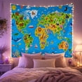thumbnail image 2 of World Bright Representing with Ocean Continents Depicted, Adventurous Vintage for Nautical Decor Lovers, Wall Decor, Easter Gift, Tapestry Wall Hanging for Dorm and Living Room, 2 of 7