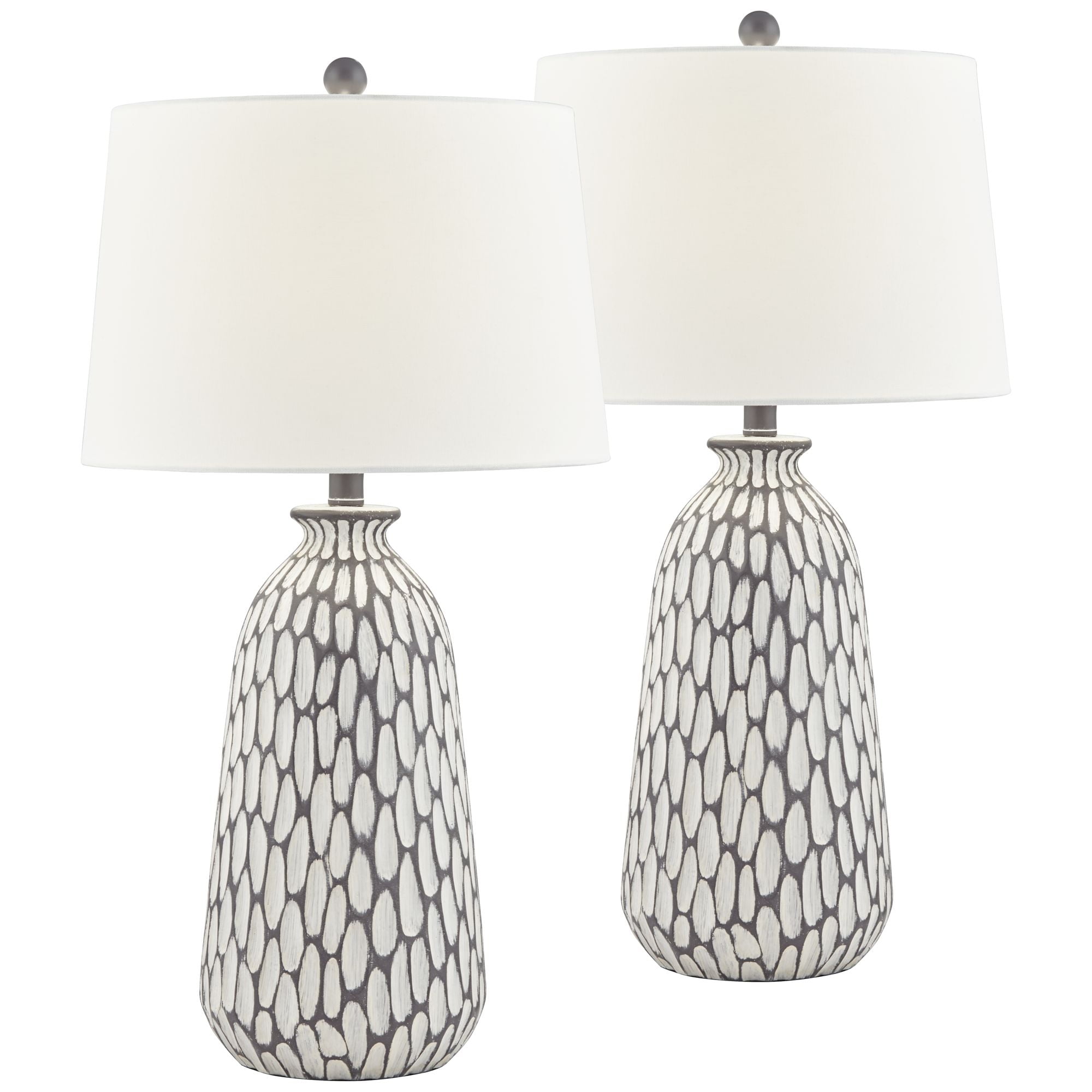 360 Lighting Carlton Modern Table Lamps 28 1/4" Tall Set of 2 Gray Wash Off White Fabric Drum Shade for Bedroom Living Room Bedside Nightstand Office