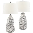 thumbnail image 2 of 360 Lighting Carlton Modern Table Lamps 28 1/4" Tall Set of 2 Gray Wash Off White Fabric Drum Shade for Bedroom Living Room Bedside Nightstand Office, 2 of 9