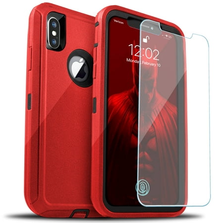 For Apple iPhone XR 10 Shockproof Protective Rugged Defender Case With FREE Screen Protector Red