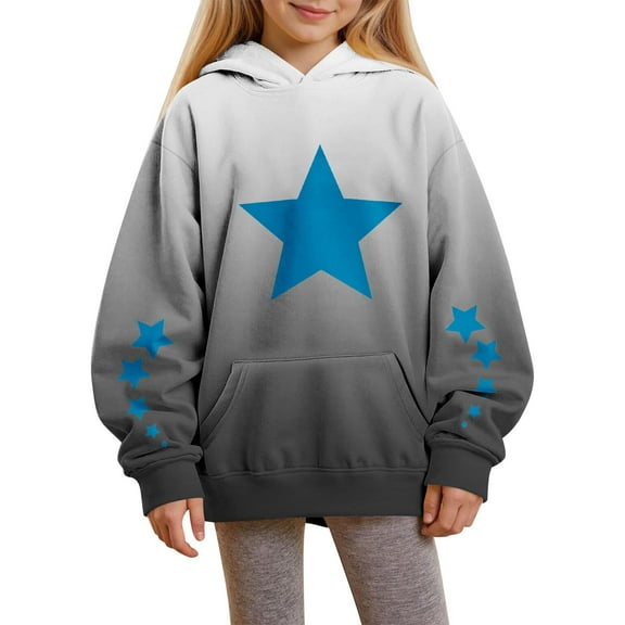 Bnwani Hoodies for Girls Crew Neck Long Sleeve Pockets Sweatshirt Gradient Stars Graphic Printed Tops Pullover