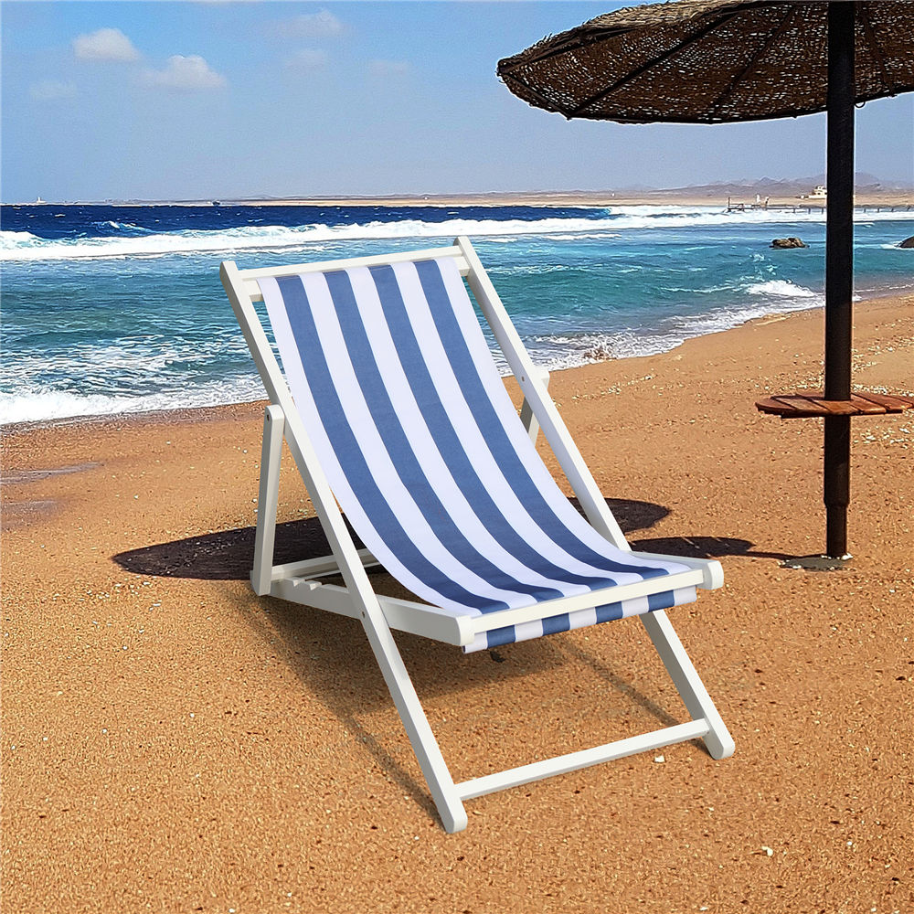 Beach Lounge Chair Wood Sling Chair Navy Style Back Adjustable Outdoor Chaise Lounge for Garden Patio Light Blue - image 2 of 7