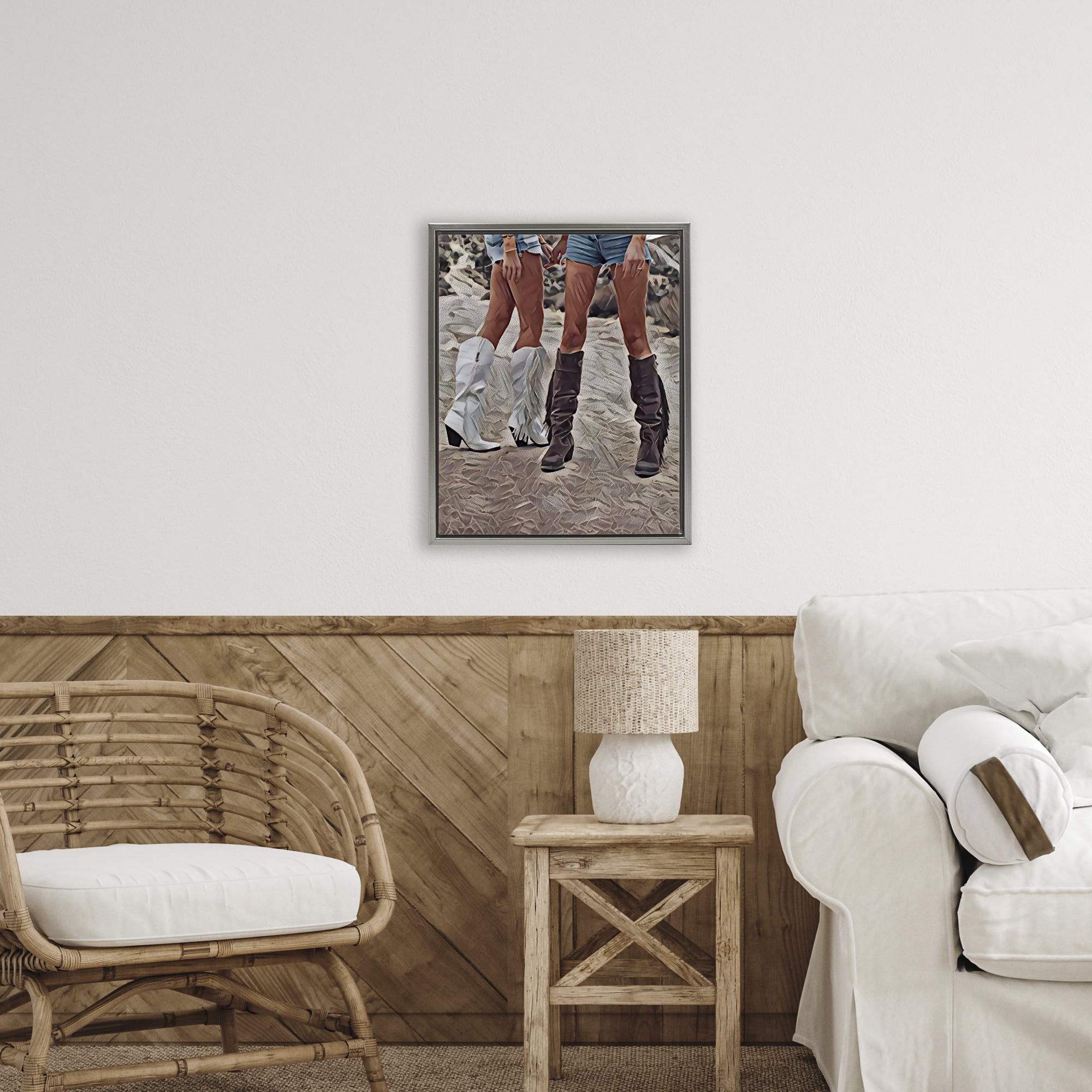 Rodeo Girls Friendship Gray Framed Floater Canvas Wall Art, design by Jesse Keith