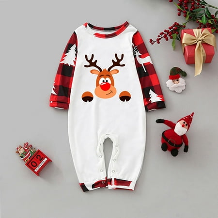 

ERTUTUYI Christmas Baby Matching Family Pajamas Sets Christmas PJ s With Print And Plaid Printed Long Sleeve Tee And Bottom Loungewear White 3M
