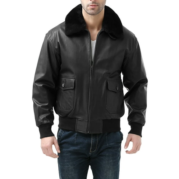 Landing Leathers Men Premium Navy G-1 Goatskin Leather Flight Bomber Jacket (Regular and Big & Tall)