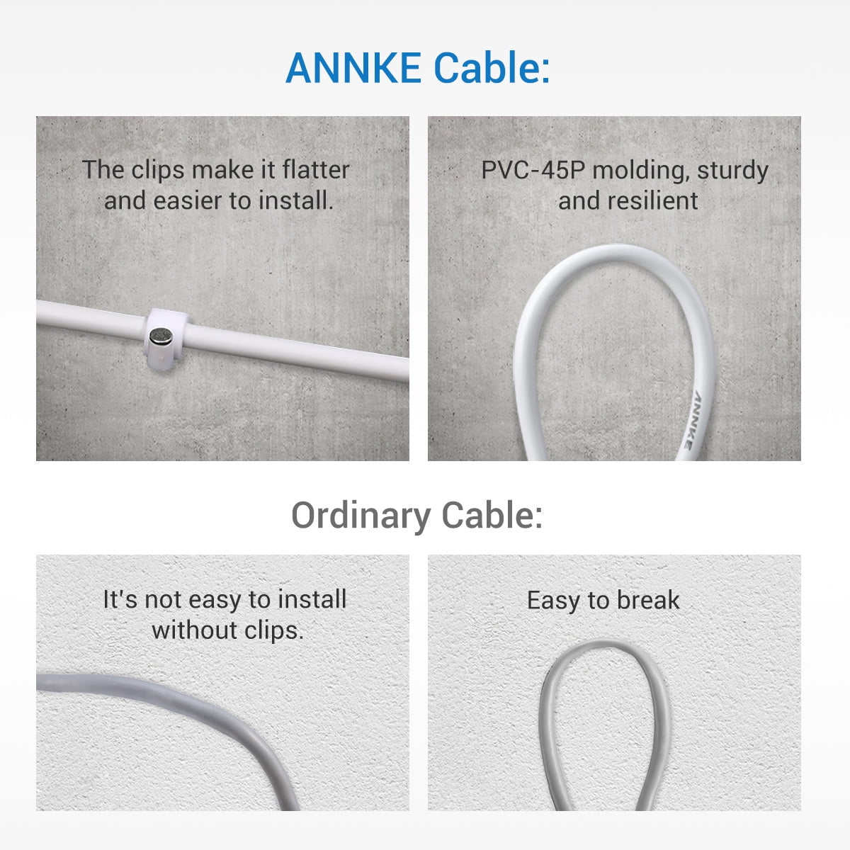 ANNKE 4 Pack 30M/100ft Video Power Cables, BNC Extension Wire for CCTV DVR System, White