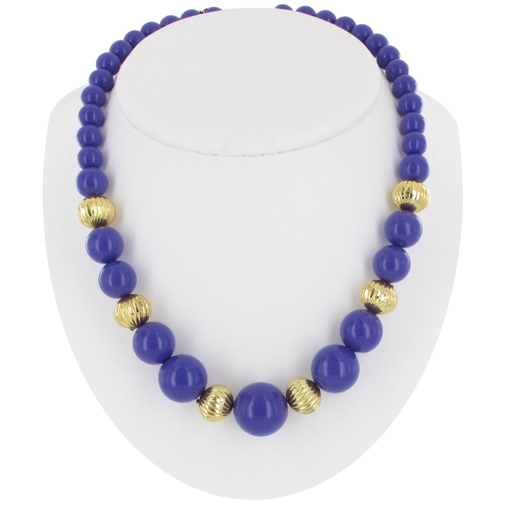Genuine Lucite Graduated Bead Gold Tone Bright Purple Necklace 19