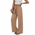 thumbnail image 4 of YuXingFu Womens Solid Tie Wide Leg Long Pants Khaki XL, 4 of 7