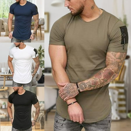 

greenhome Men Tops Short Sleeve Breathable Cotton Blend Crew-Neck Top for Daily Life