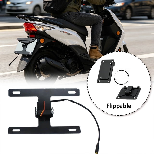 BotaniNest Universal Motorcycle License Plate With LED Light Bracket Holder For E Scooter Moped 1pc