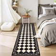 thumbnail image 6 of RUG ROBOT 2.5' x 8' Runner Rug for Hallway, Non Slip Washable Checkered Rug for Kitchen, Black Neutral Bathroom Home Decor Plaid Diamond Low Pile Print Carpet for Entryway Bedroom Laundry, 6 of 8