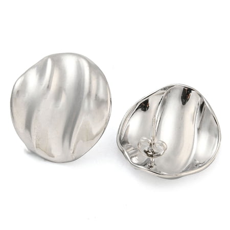 5pairs Non-Tarnish 304 Stainless Steel Ear Studs Flat Round Stainless Steel color 25x23mm