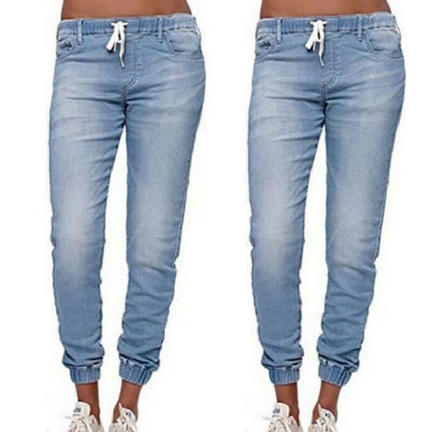 Ma&Baby - Women's Casual Denim Jogger Pants Ladies Drawstring Elastic ...