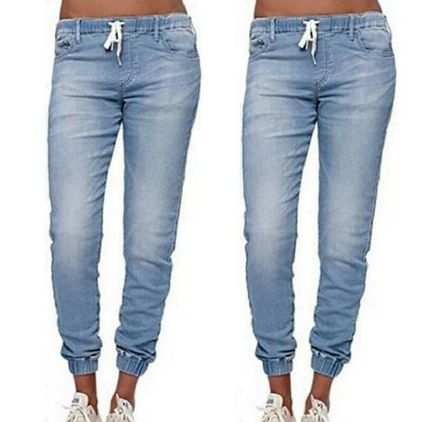 Ma&Baby - Women's Casual Denim Jogger Pants Ladies Drawstring Elastic Waist Jeans - Walmart.com