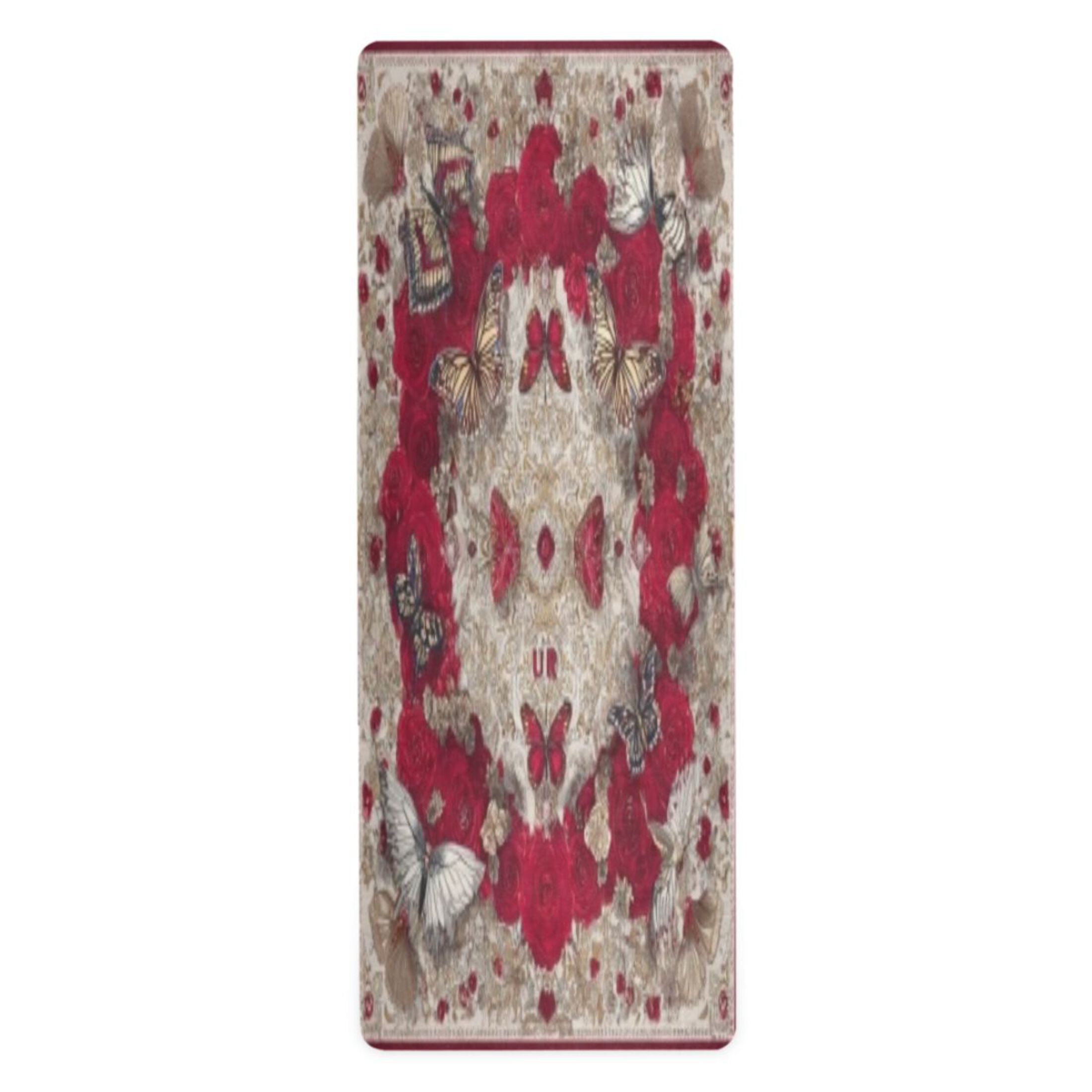BZSMCE Yoga Mat Women Fitness Mat Symmetric Rose Butterflies Pattern