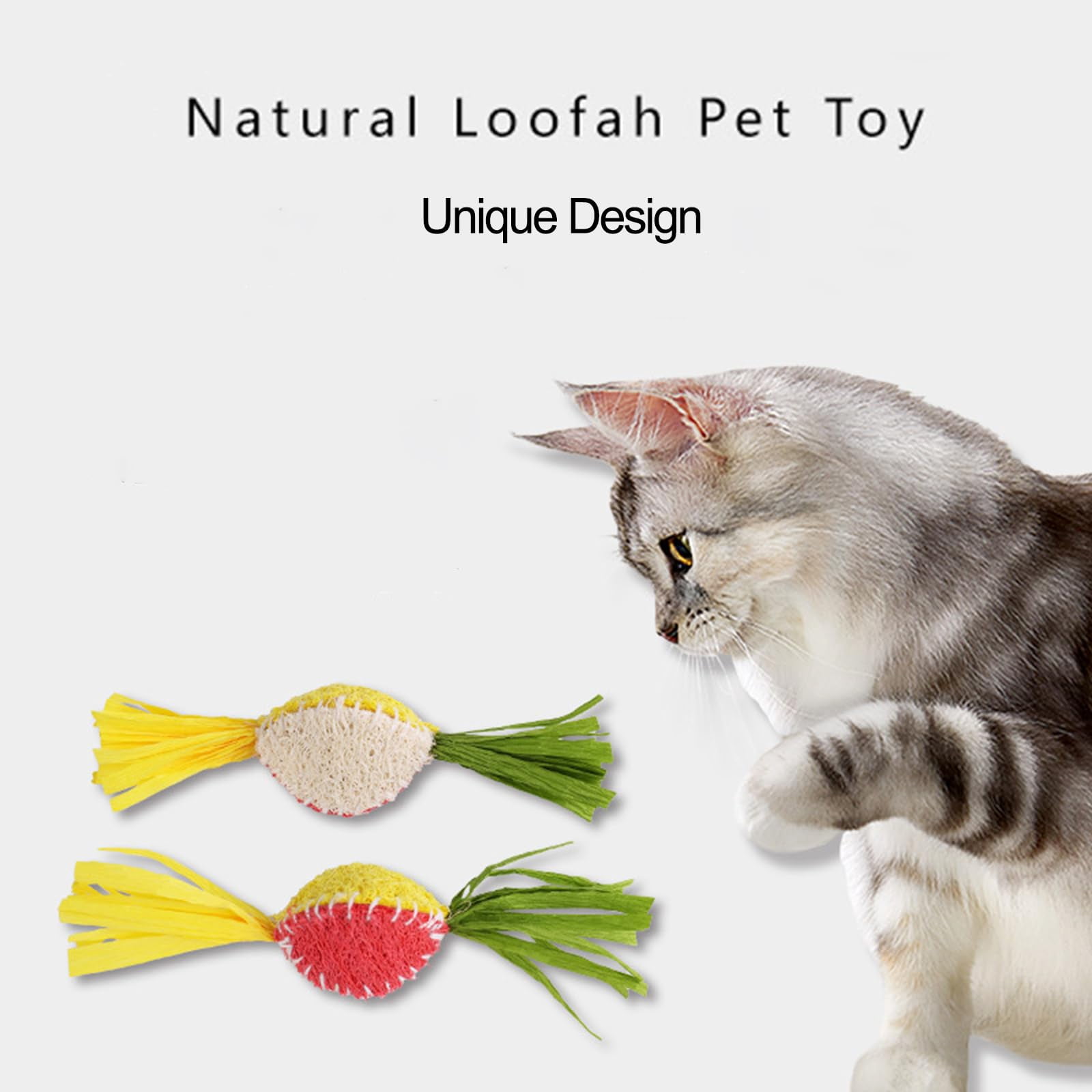 2 Pcs Natural Loofah Cat Toys Teeth Cleaning - Loofah Catnip Chew Sticks, Elastic Bouncing Chew Toy for Cats