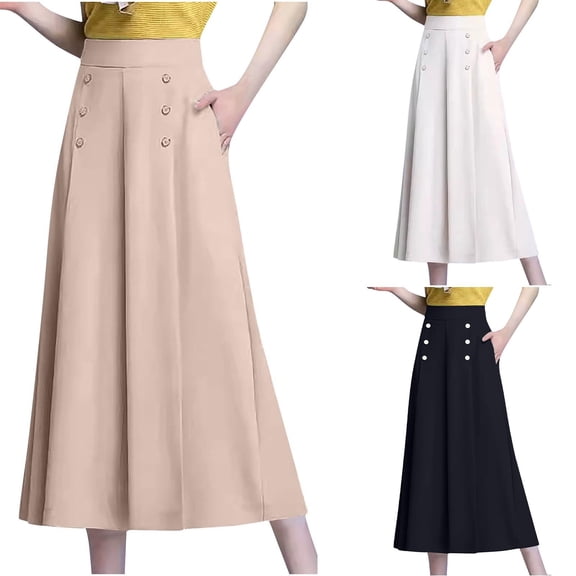 Capri Pants for Women, Xunlbb Summer Womens Thin High Waisted Fashionable Buttoned Loose And Wide Leg Pants(Black,S)