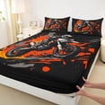 thumbnail image 4 of Castle Fairy Graffiti Dirt Bike Rider Bed Sheets 4pcs for Teens, Orange Splash Art King Sheets for Bedroom, Orange Black, 4 of 6