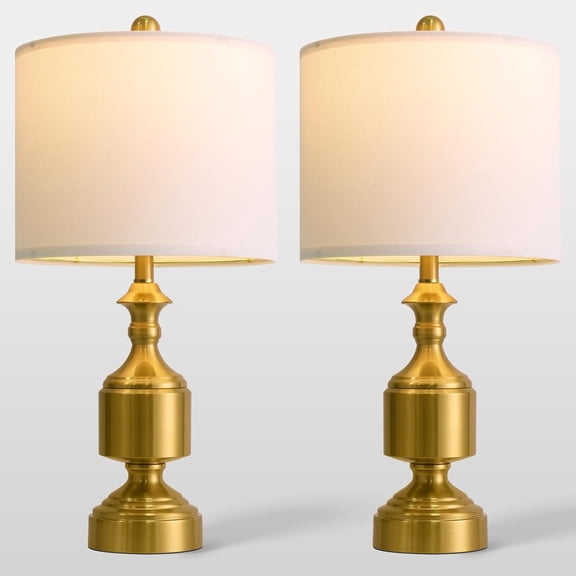 Gold Table Lamps Set of 2-20.5" Modern Metal Bedside Lamps for Nightstand, Mid-Century Night Stand Lamps with Linen Shade, Small Lamps for Bedroom Side Table & Home Office