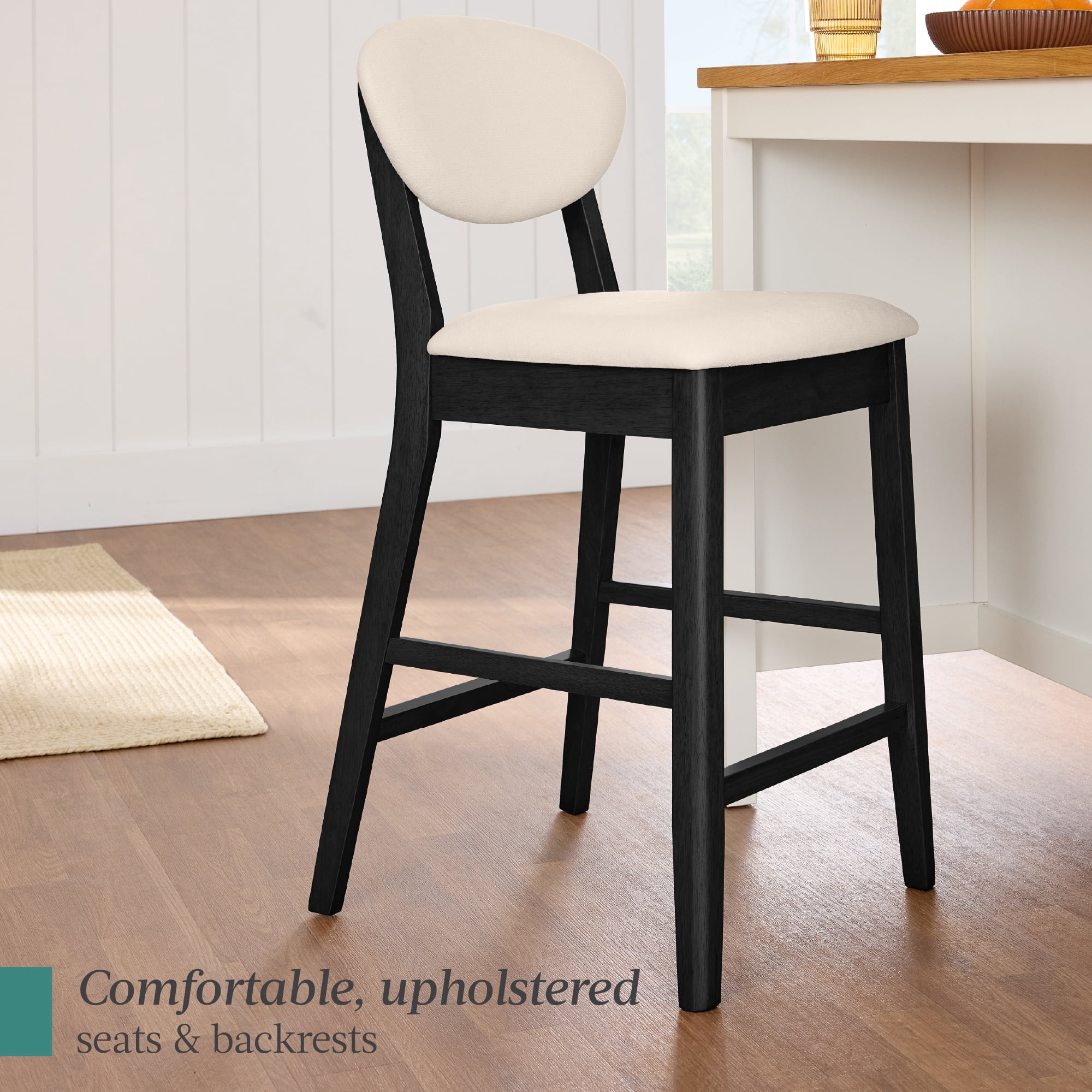 Best Choice Products Set of 2 Counter-Height Bar Stools, Armless W/Upholstered Seat Cushion & Backrest - Black / Cream