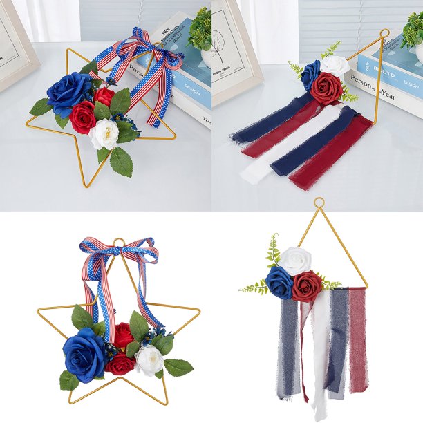 Tapices de pared de hierro del Día de la Independencia al aire libre | Decoración de arte de metal de cinta colorida para el hogar y el hotel | Duradero Resistente a la intemperie | Fácil
