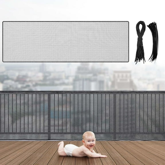 Banister Guard 50 x 3 ft Balcony Netting for Kids Pets Stairway Safety Net Baby Fence Door Balcony Netting Safety Mesh Stair Net with No Drilling for Apartment Railing(Black)