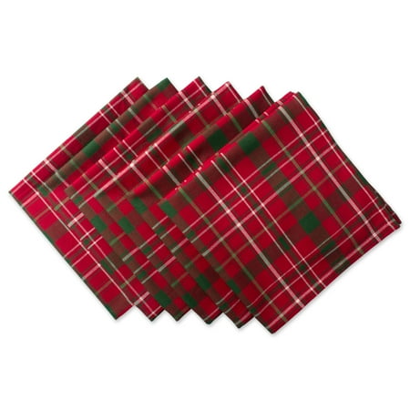 Red Cotton Napkins DII Tartan Holly Plaid Kitchen Napkin Set, Set of 6, 20