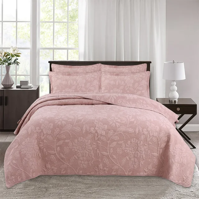 Colcha de algodón de 3 piezas para cama, cubierta de cama con bordado de flores, colchas dobles y cubrecamas, juego de edredón de verano, cobertor de colchón